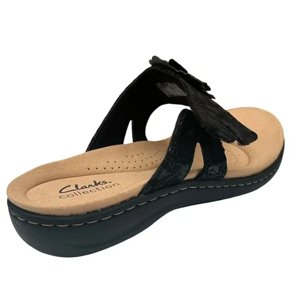 Clarks Women's Laurieann Gema Leather Thong Sandal Size 7 Black Arch Support - Picture 6 of 14